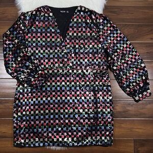 Nasty Gal Women's US Size 16 Checkerboard Sequin‎ Faux Wrap Mini Dress